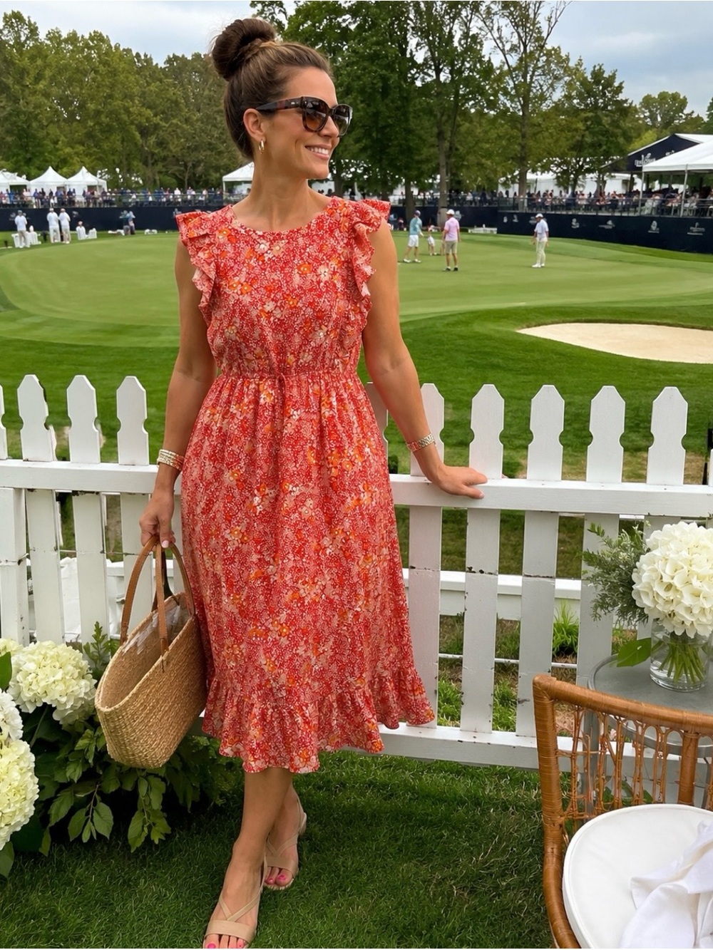 Universal‎ Thread Coral Floral Ruffle Midi Dress